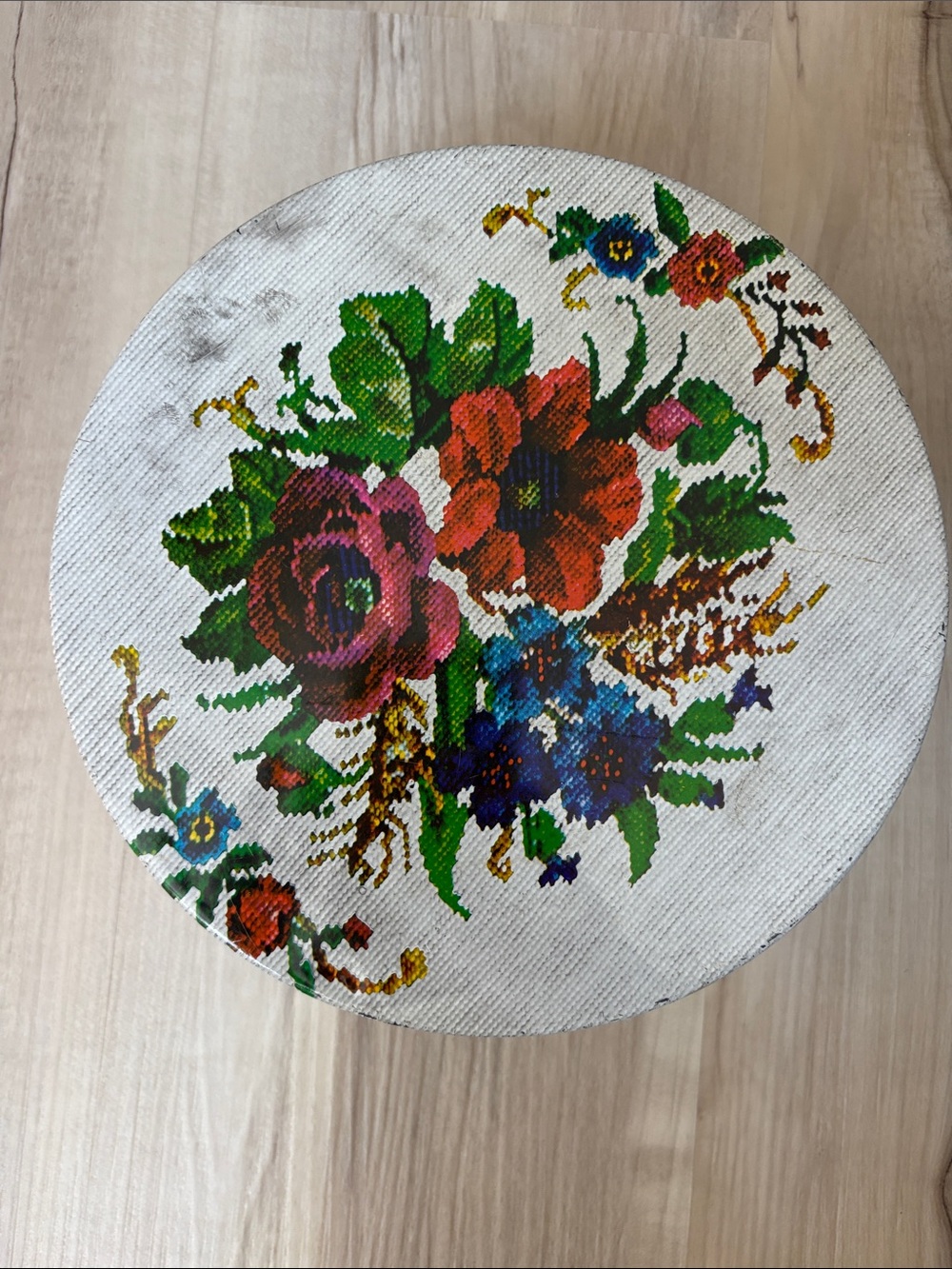 Vintage needle point style tin